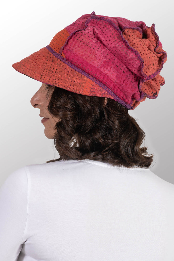 POLKA DOTS & LEAVES KANTHA HALF BRIM HAT - dl4881-pik -