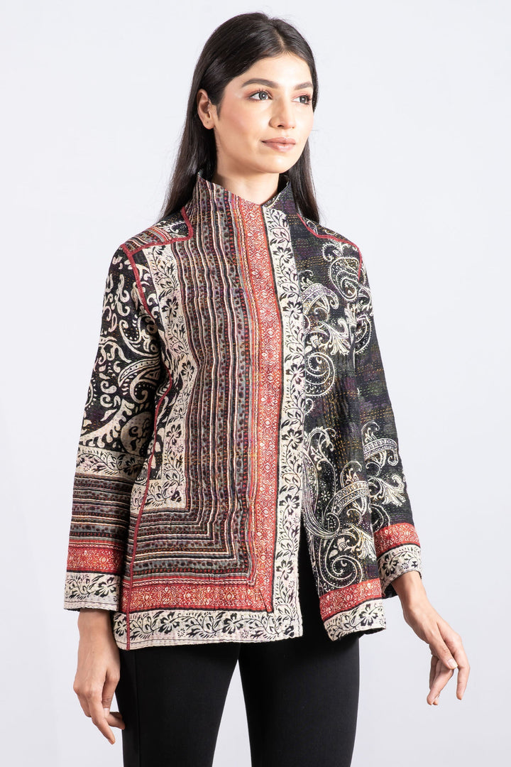 DOT & PAISLEY KANTHA SHORT JKT - dp4007-nvy -