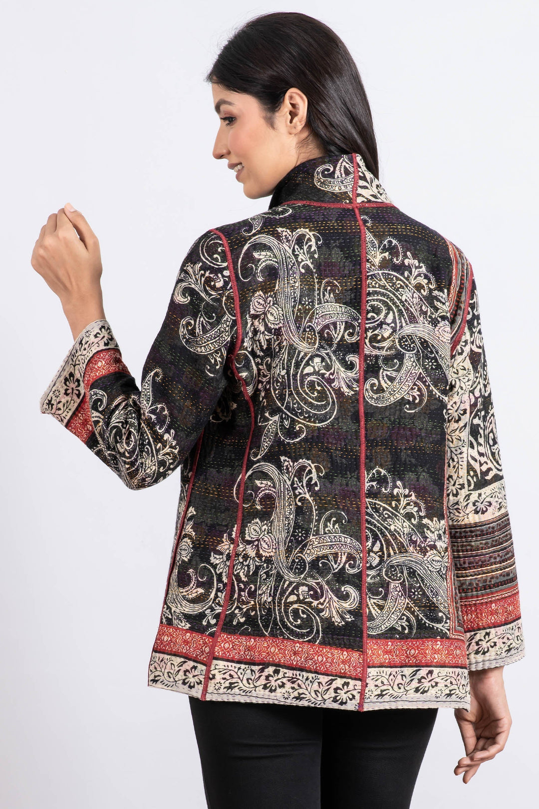 DOT & PAISLEY KANTHA SHORT JKT - dp4007-nvy -