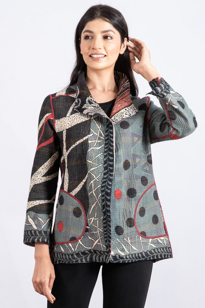 DOT & PAISLEY KANTHA SHORT JKT - dp4007-nvy -