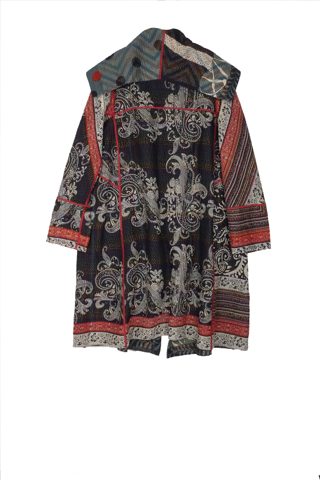 DOT & PAISLEY KANTHA A-LINE COAT - dp4309-nvy -