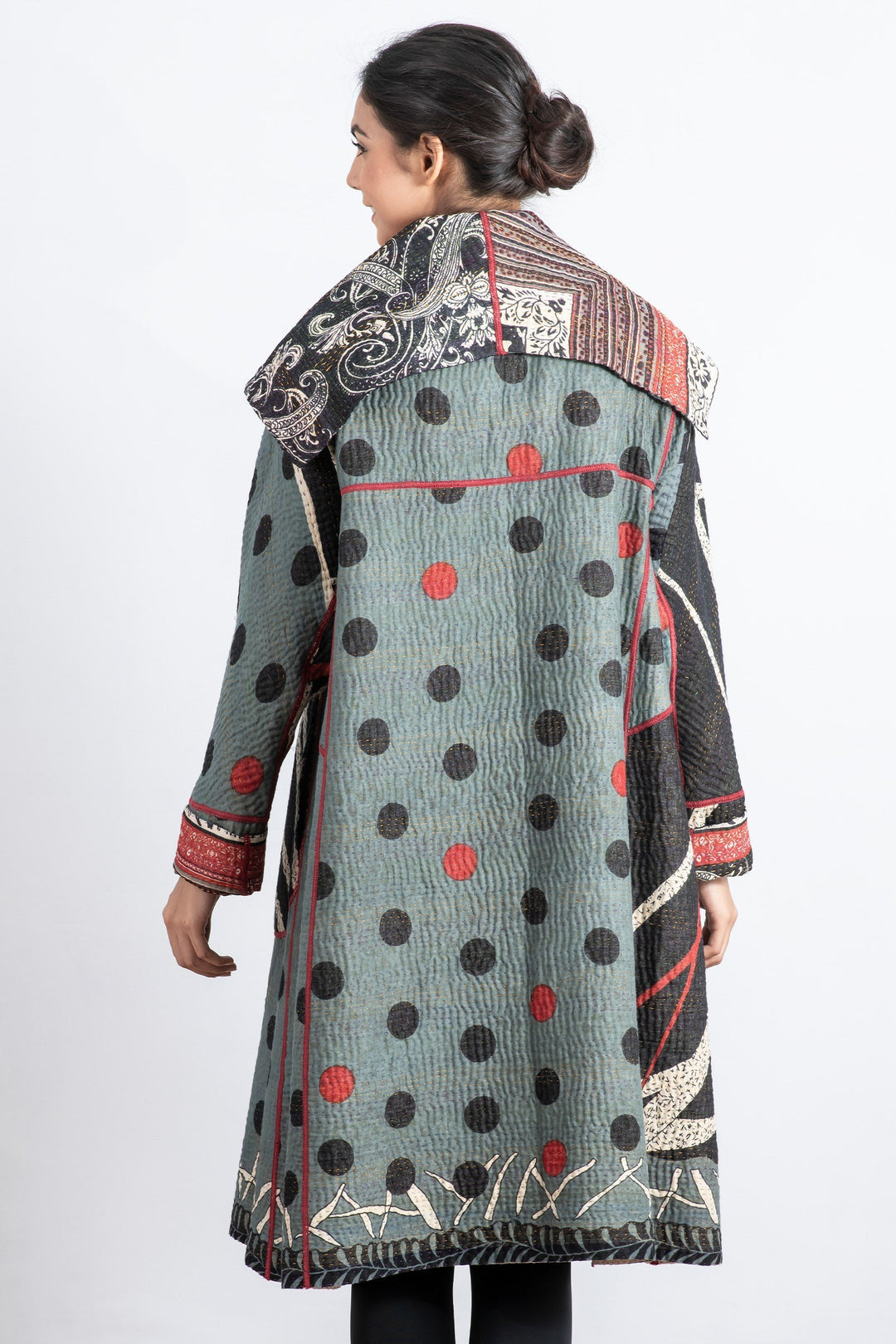 DOT & PAISLEY KANTHA A-LINE COAT - dp4309-nvy -