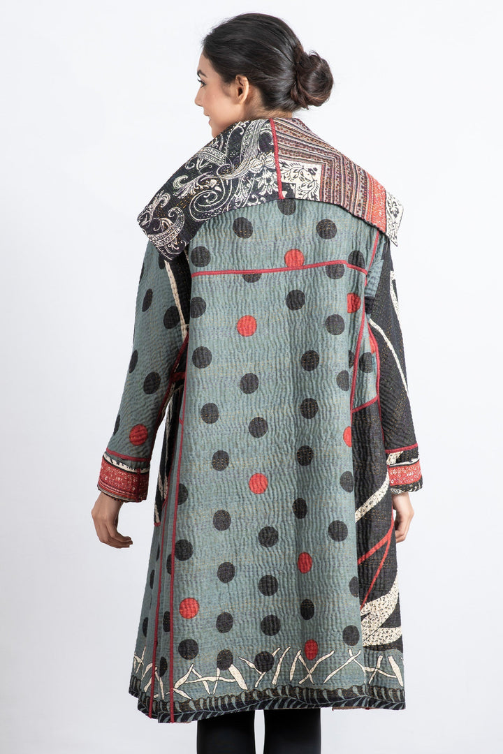 DOT & PAISLEY KANTHA A-LINE COAT - dp4309-nvy -