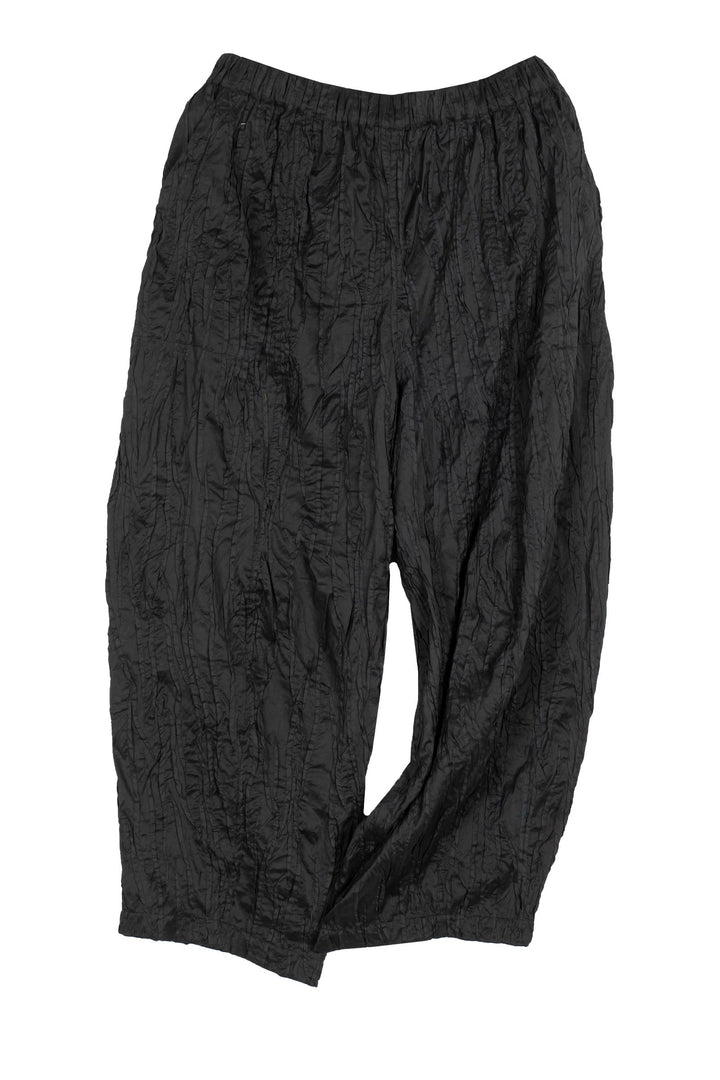 DYED COTTON SILK HEAVY VOILE RANDOM TUCK BARREL PANTS - dr1641-blk -