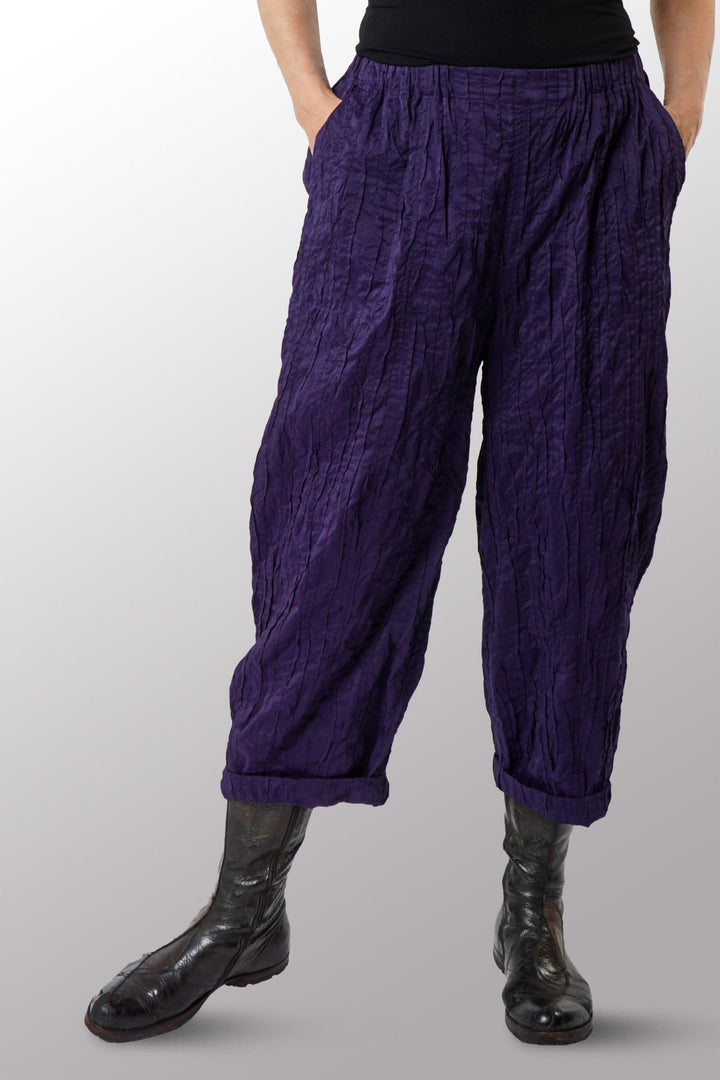 DYED COTTON SILK HEAVY VOILE RANDOM TUCK BARREL PANTS - dr1641-prp -