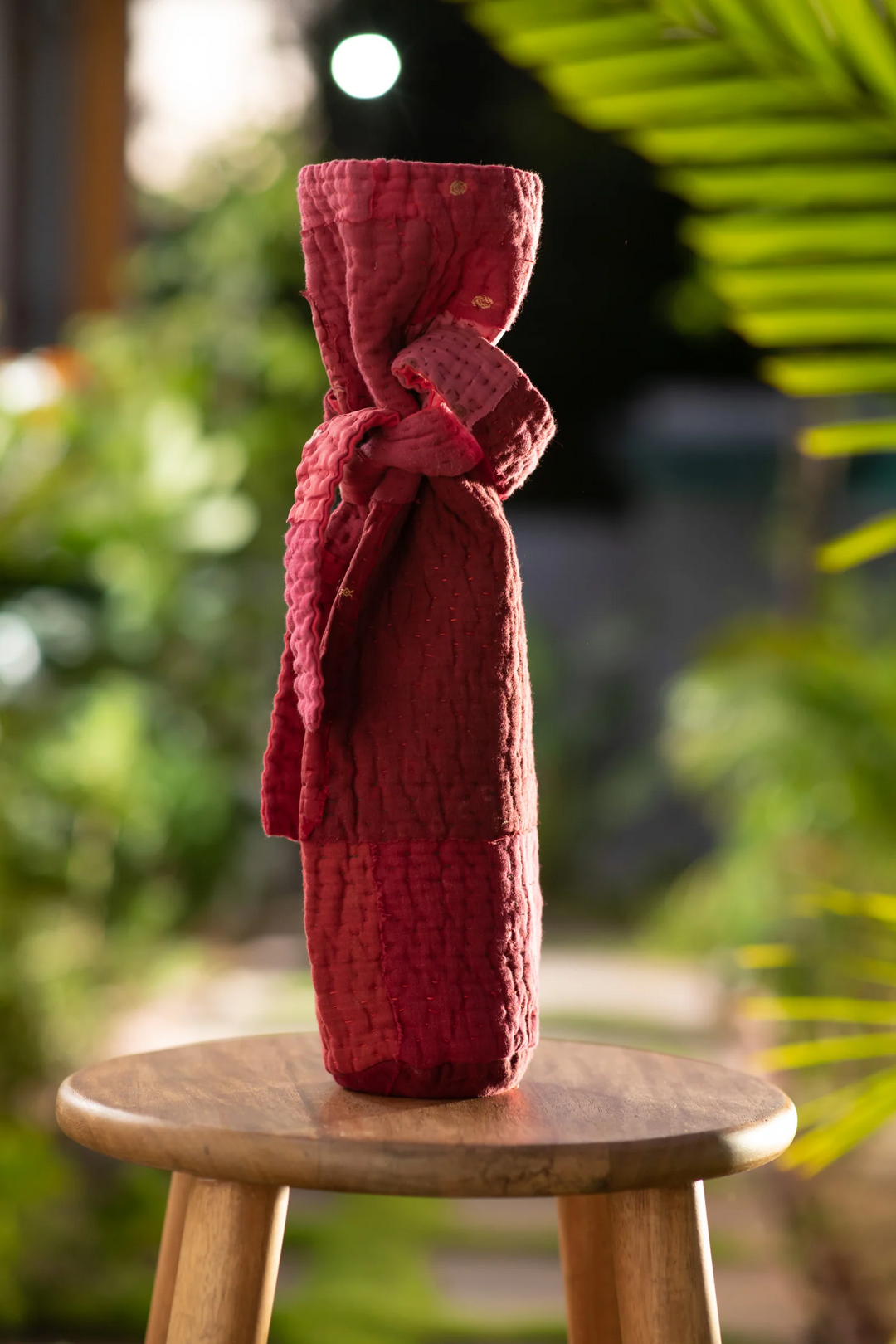 Landscape Handmade Vintage Kantha Wine Bag -Red -