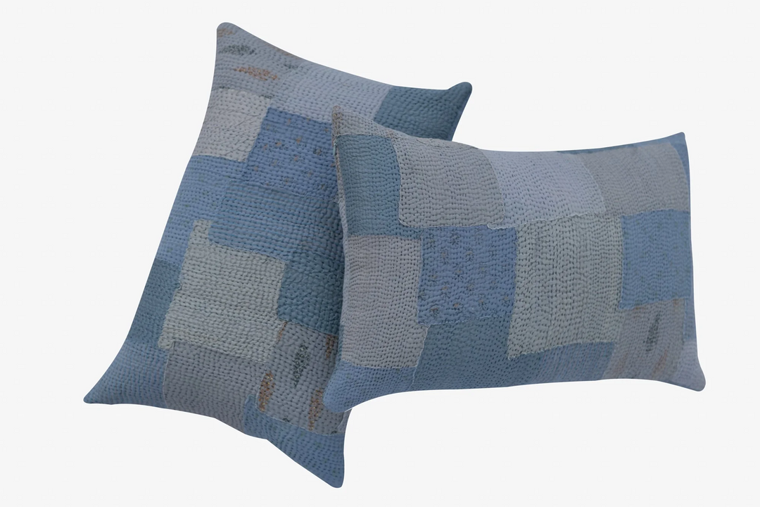 Mosaic Fray Handmade Vintage Kantha Pillow Sham -Hydrangea -