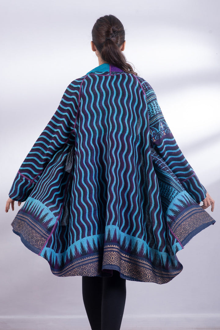 DESERT WAVES KANTHA KIMONO LONG JKT - dw2005-blu -