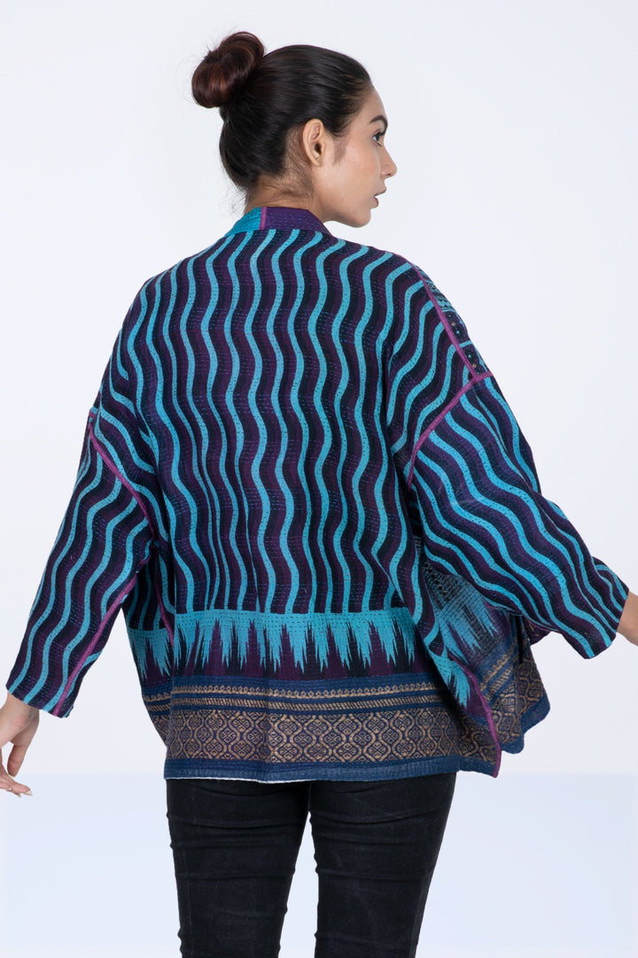 DESERT WAVES KANTHA MINI KIMONO JKT - dw2055-blu -