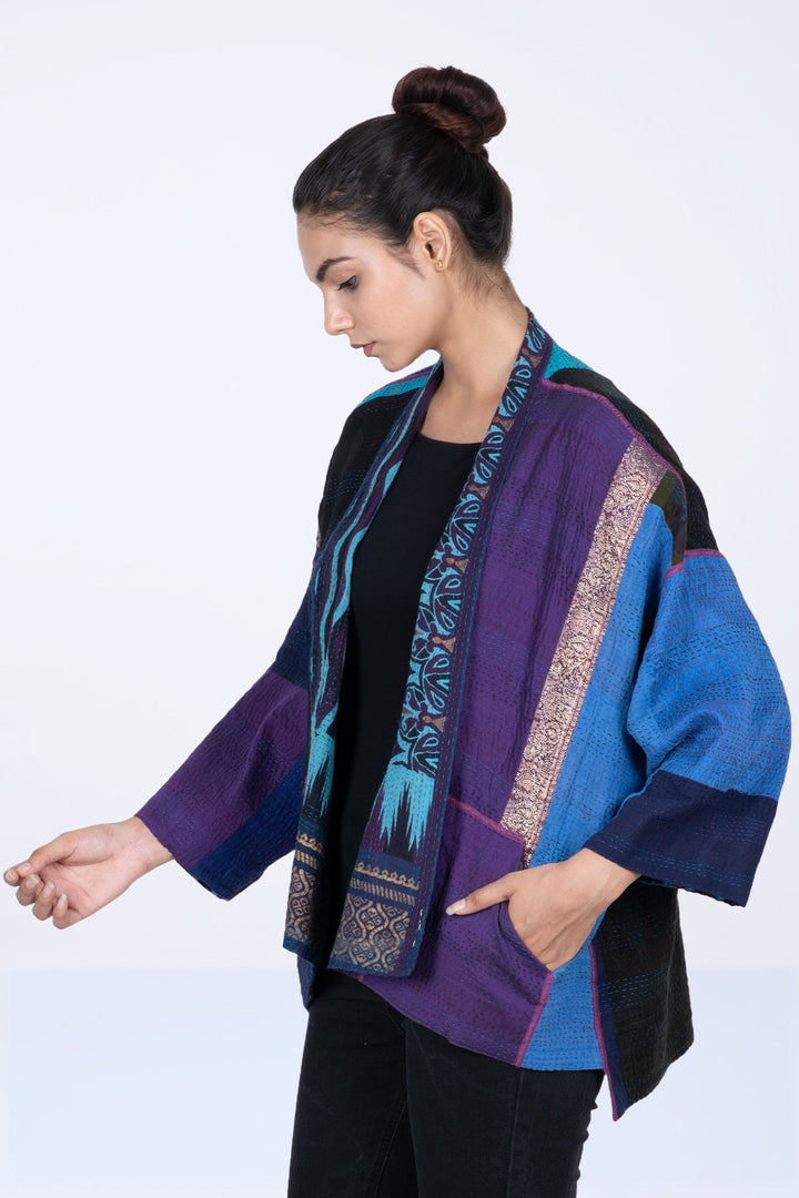 DESERT WAVES KANTHA MINI KIMONO JKT - dw2055-blu -