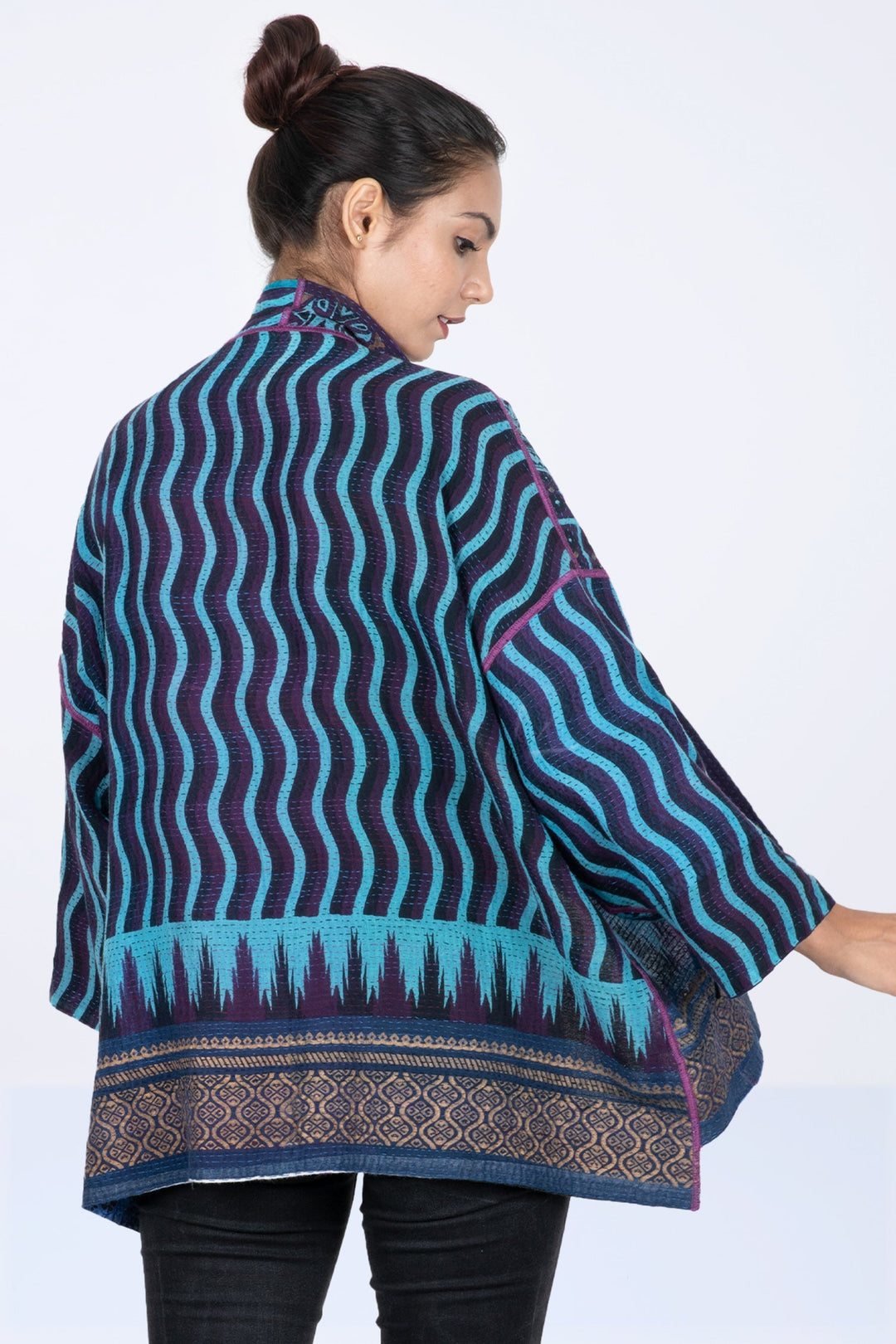 DESERT WAVES KANTHA MINI KIMONO JKT - dw2055-blu -