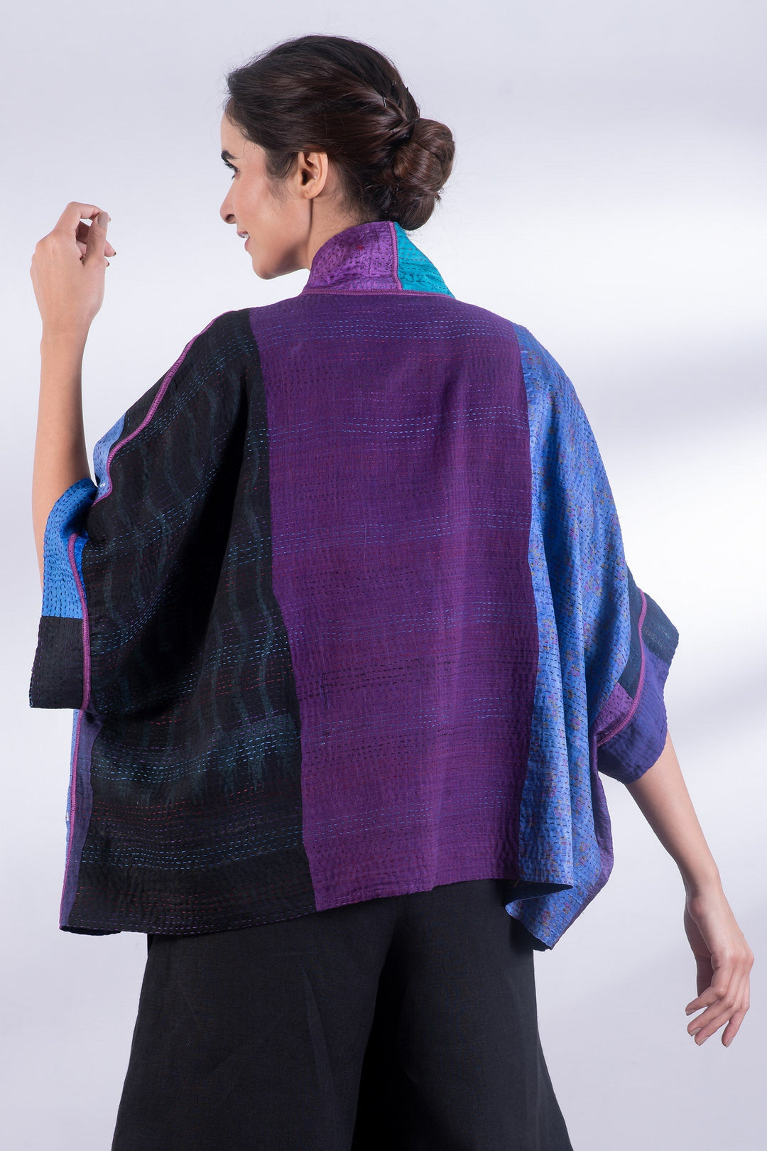 DESERT WAVES KANTHA MINI PONCHO - dw2060-blu -