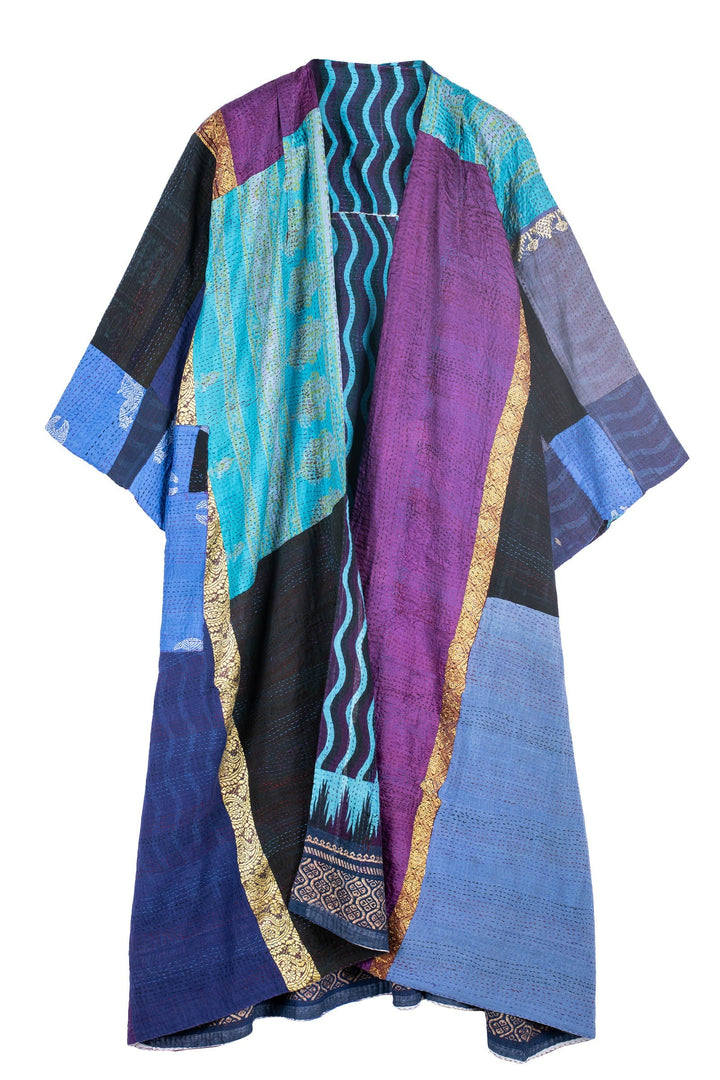 DESERT WAVES KANTHA KIMONO MAXI - dw2318-blu -