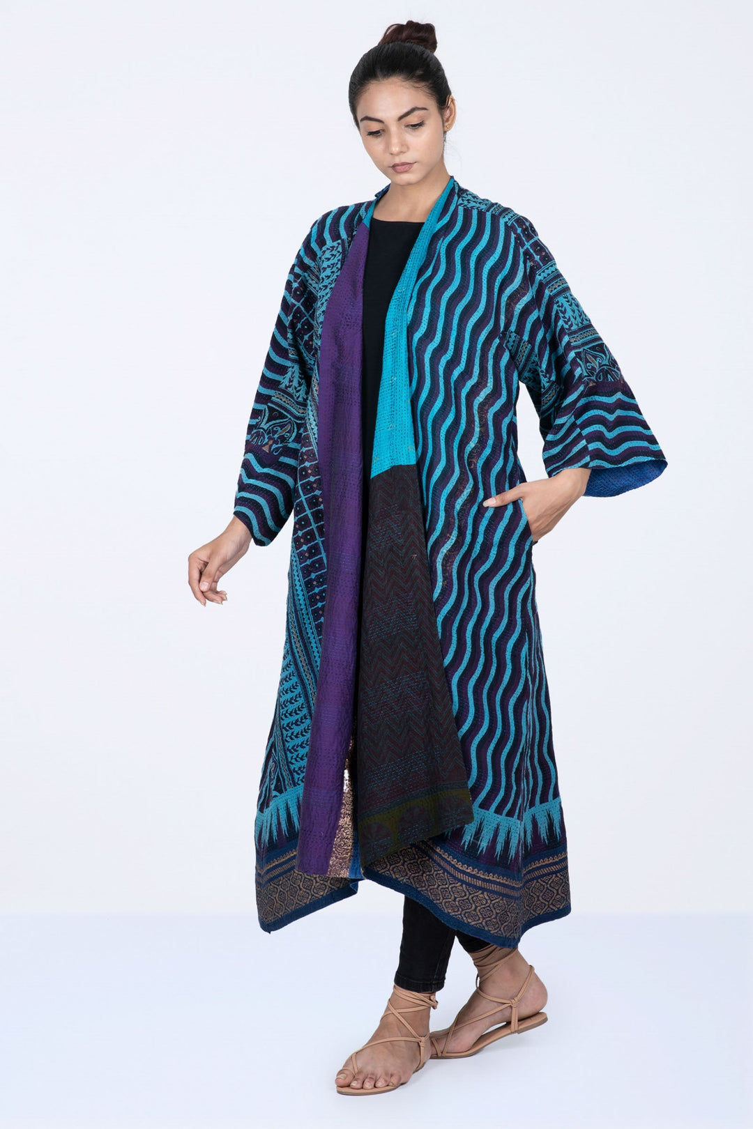 DESERT WAVES KANTHA KIMONO MAXI - dw2318-blu -