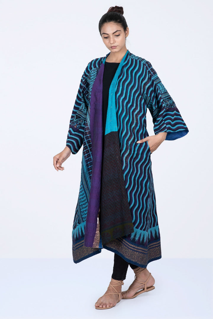 DESERT WAVES KANTHA KIMONO MAXI - dw2318-blu -