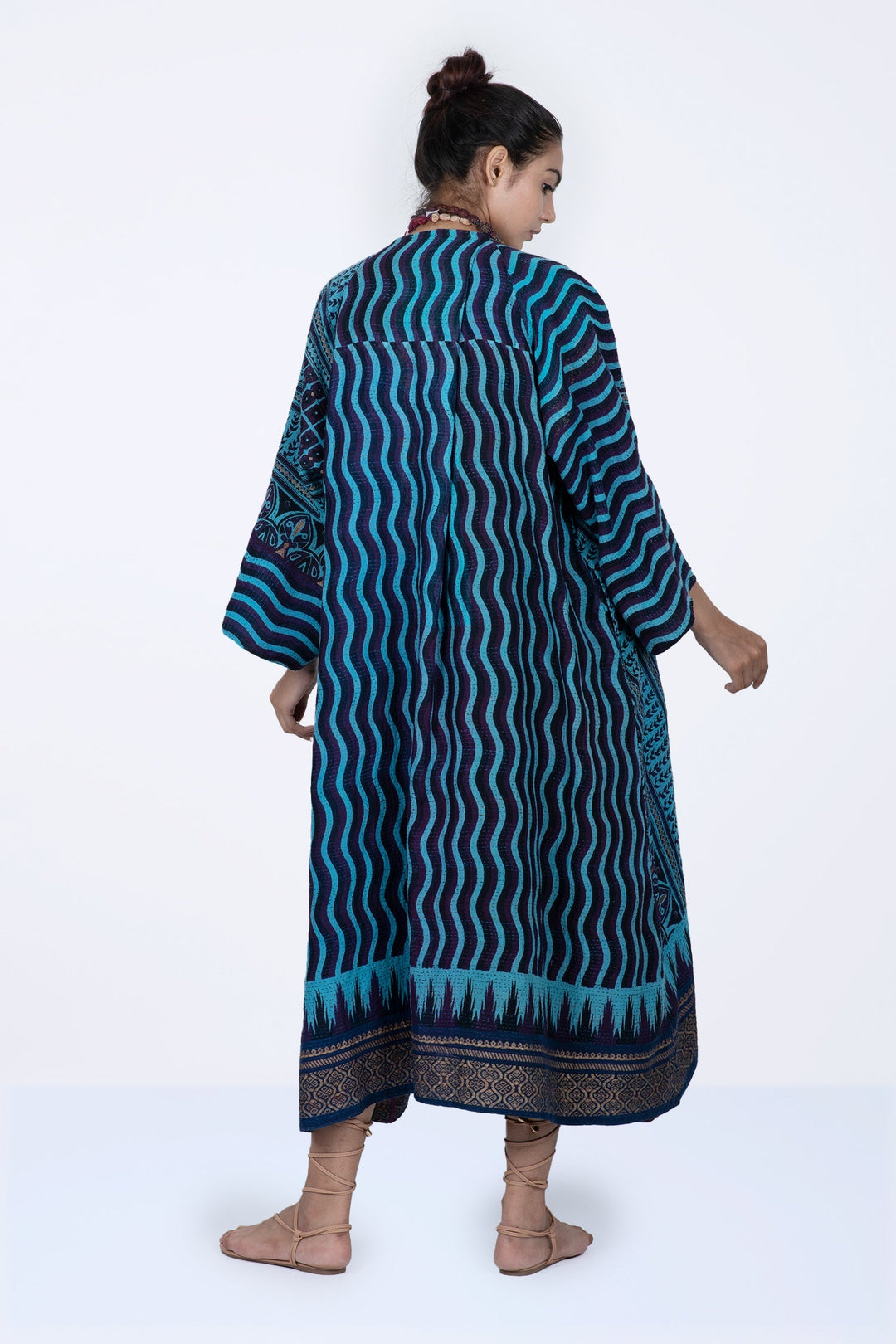 DESERT WAVES KANTHA KIMONO MAXI - dw2318-blu -