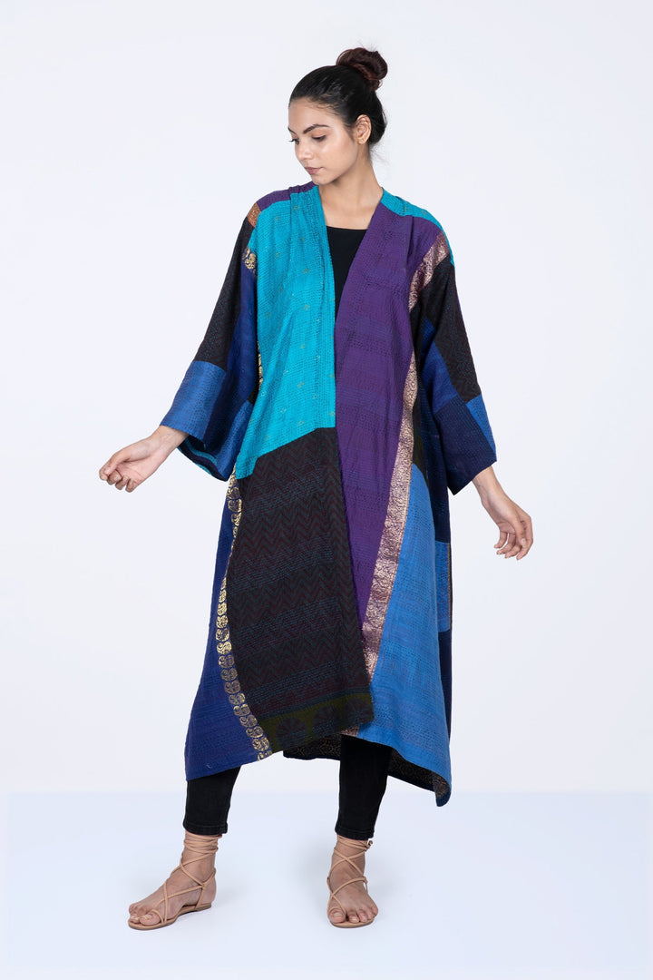 DESERT WAVES KANTHA KIMONO MAXI - dw2318-blu -