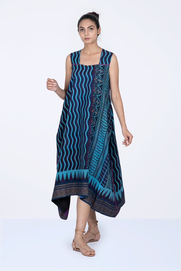 DESERT WAVES KANTHA TENT DRESS - dw2413-blu -