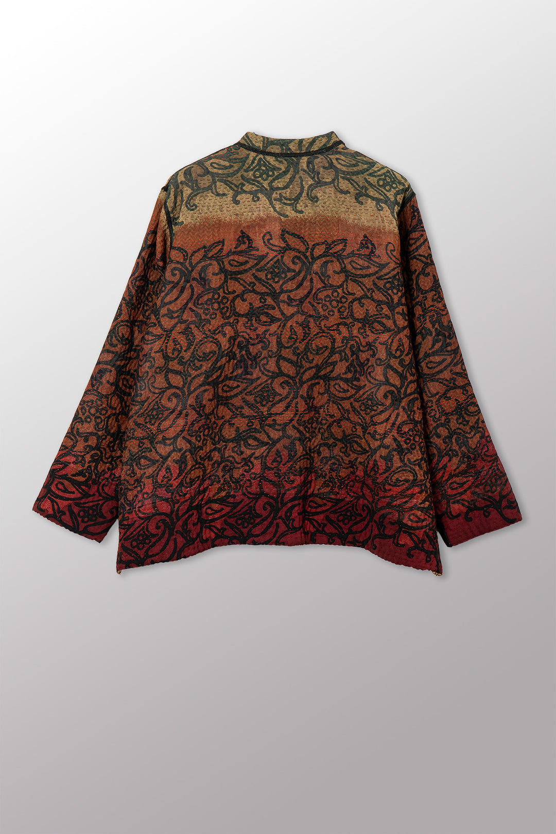 VINTAGE SILK GEORGETTE COTTON KANTHA KAFTAN JACKET SHORT - gc4088-0001s -