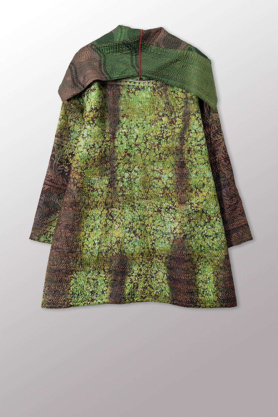 VINTAGE PRINTED SILK CLAMP DYE WITH JACQUARD KANTHA POCKET COAT - sk4301-0001a -