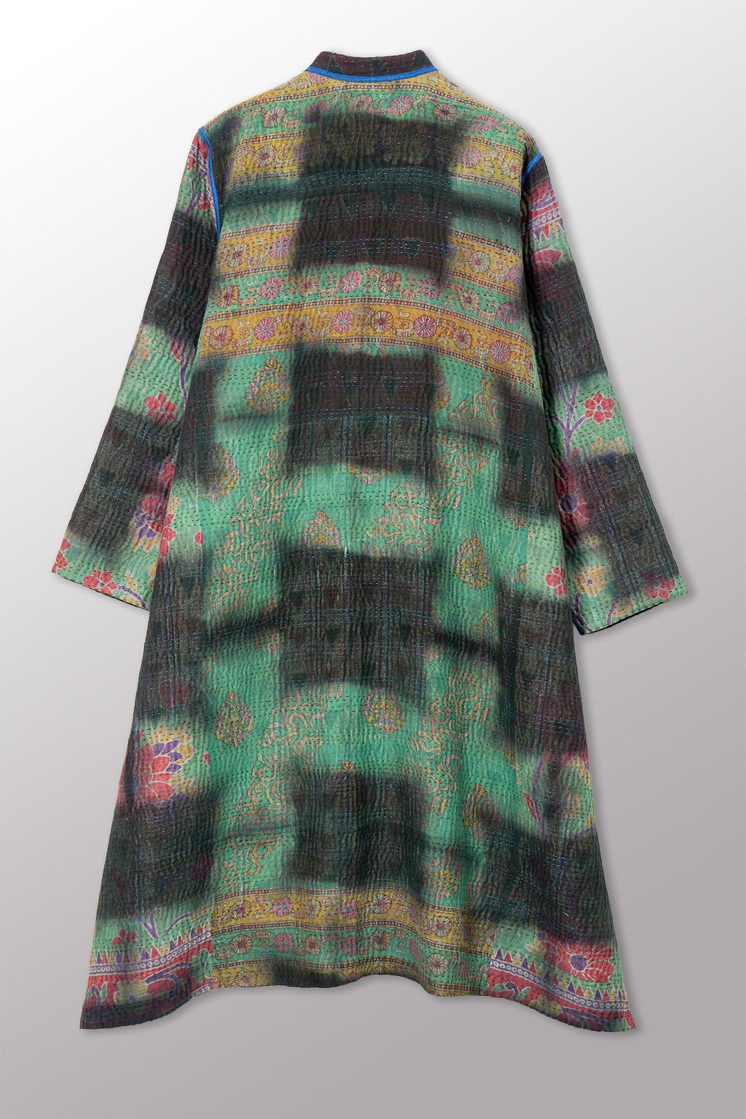 VINTAGE COTTON GREY CLAMP TIE DYE KANTHA KAFTAN COAT - su4343-0001s -