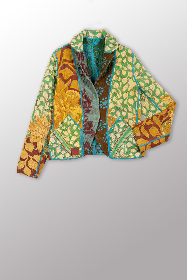 COTTON OVERDYE KANTHA CROPPED BASIC JACKET - ov4096-ctel002m -