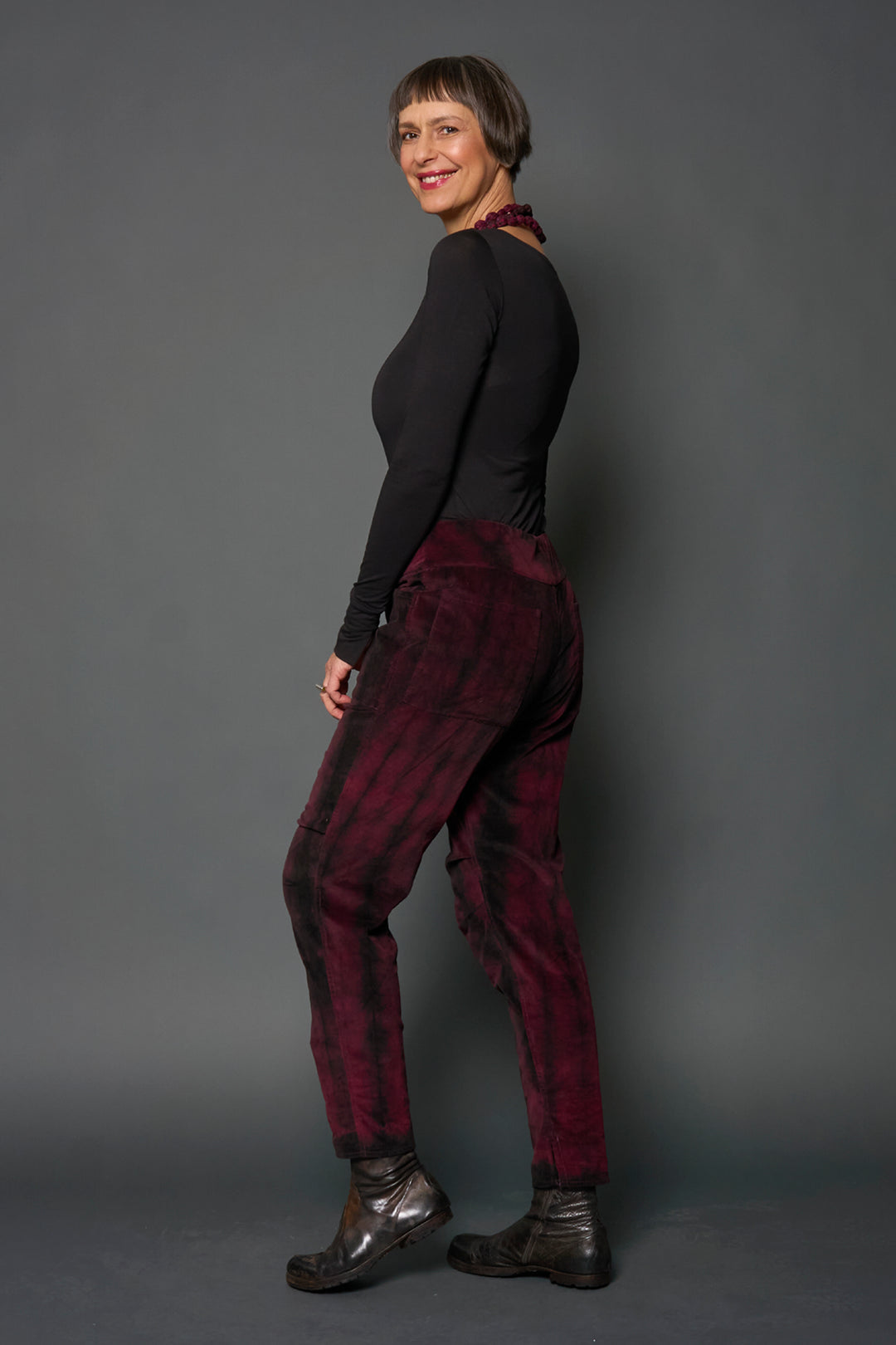 CORDUROY SHIBORI TIE DYE NEW SLANT POCKET PANTS - co1674-blk -