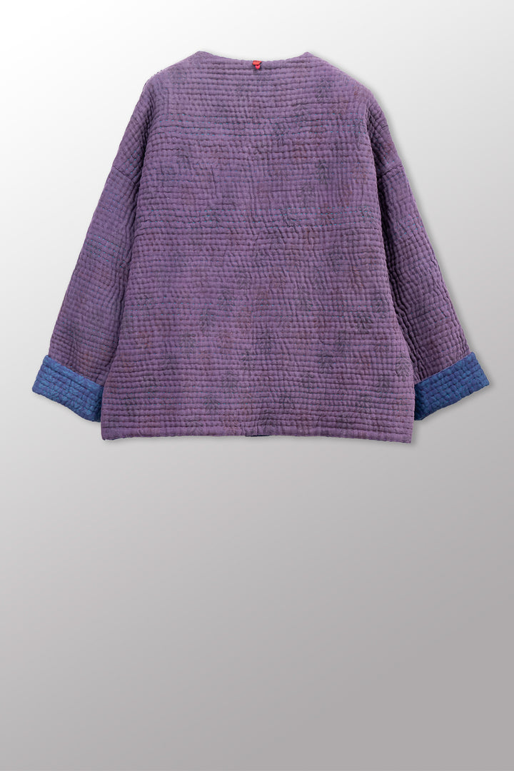 QUILTED OVERDYE COTTON KANTHA CREW NECK SHORT JKT - oq5053-cblu005a -