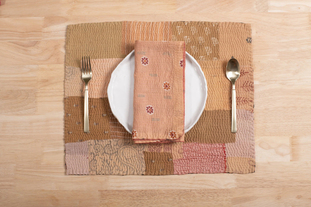 Mosaic Fray Vintage Kantha Placemats -Mushroom (Set of 2)