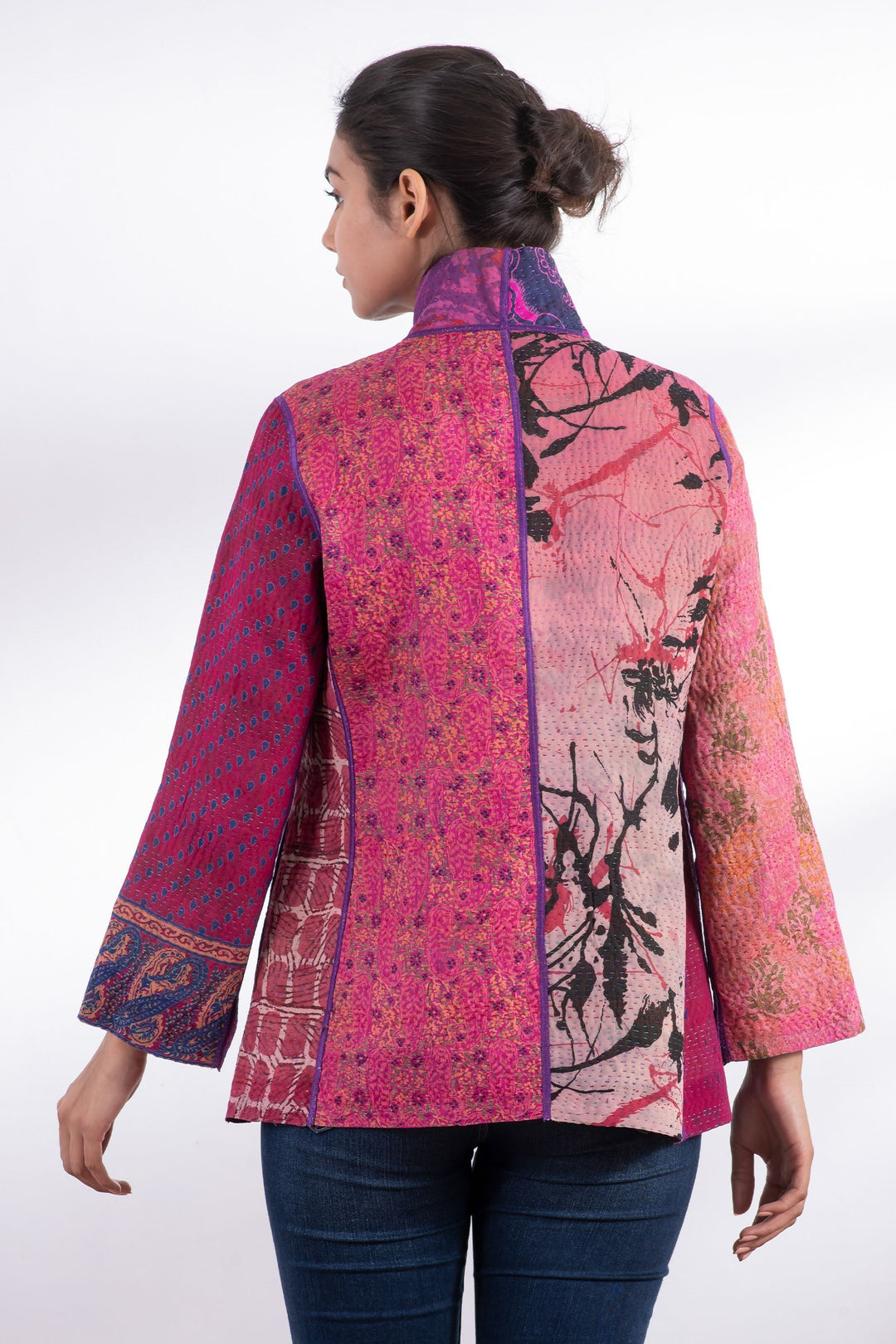 JACQUARD SILK KANTHA SHORT JACKET - js4007-pik -