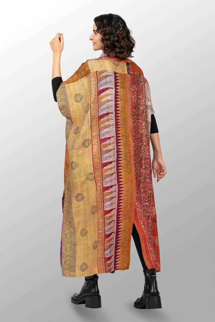 VINTAGE SILK KANTHA PONCHO DRESS - sv2443-0001a -