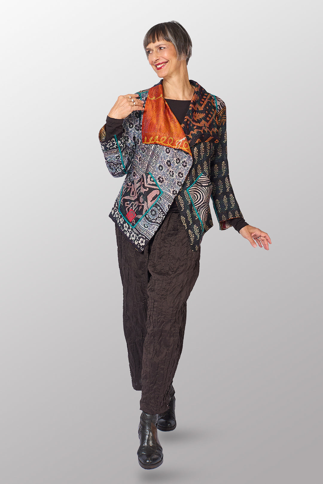 VINTAGE SILK KANTHA WING COLLAR JKT - sv2013-0040s -