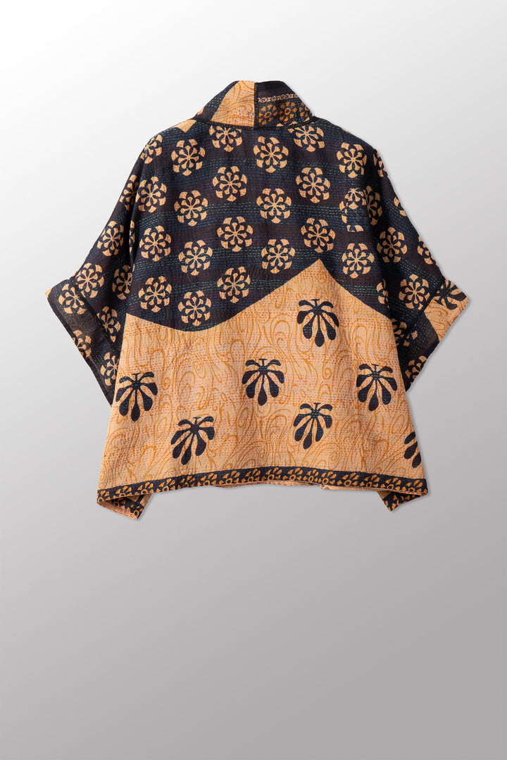 VINTAGE COTTON & NEW VOILE KANTHA MINI PONCHO - cn2060-0001a -