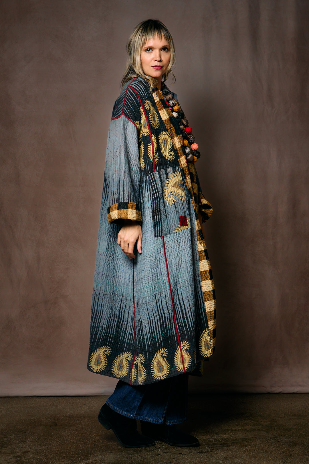 VINTAGE COTTON KANTHA OVERSIZED COAT - cv4326-0054a -