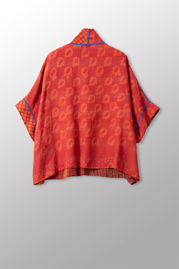 VINTAGE SILK GEORGETTE COTTON KANTHA MINI PONCHO - gc2060-0004a -