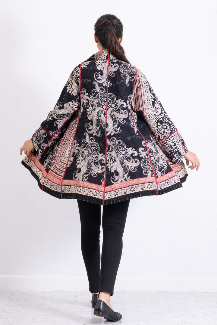 PAISLEY & PATCH KANTHA FLARE LONG JACKET - py4021-blk -