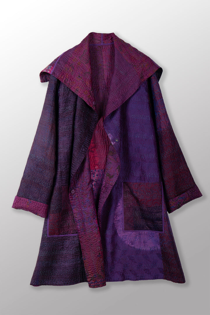 TIE DYE CIRCLE SHIBORI KANTHA POCKET MEDIUM COAT - td4316-prp -