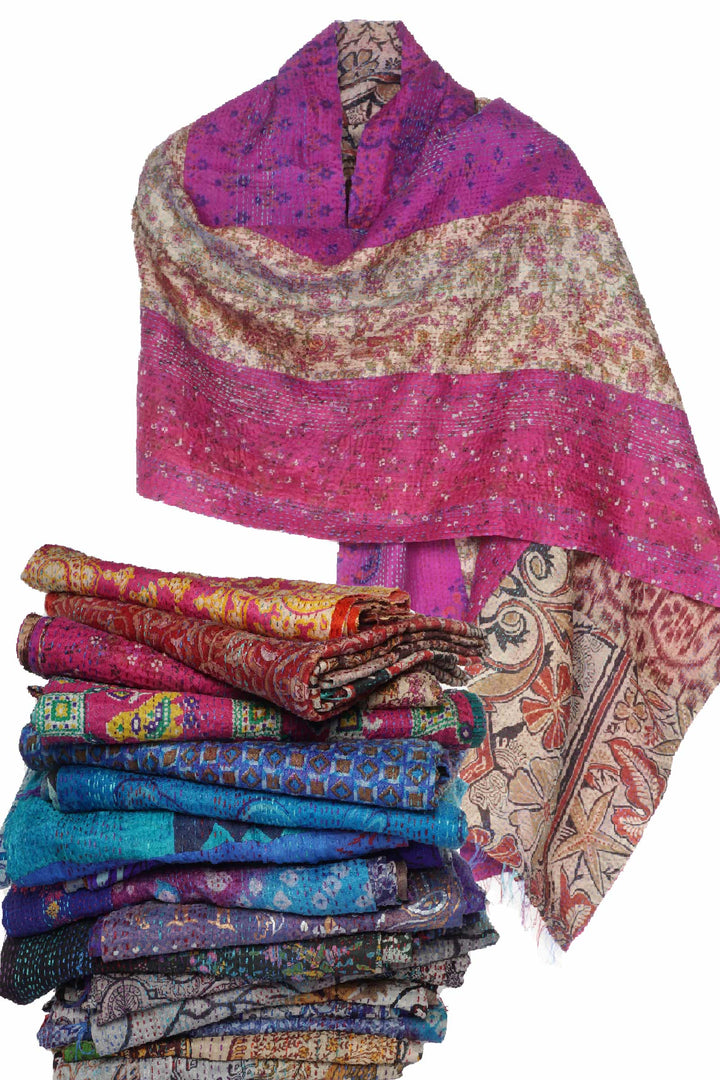 VINTAGE SILK KANTHA SCARF STANDARD - sv2801-mlt -