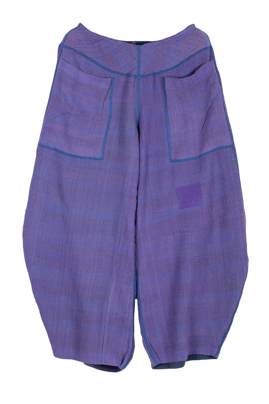 FRAYED PATCH KANTHA HAREM PANTS - fi2605-nvy -