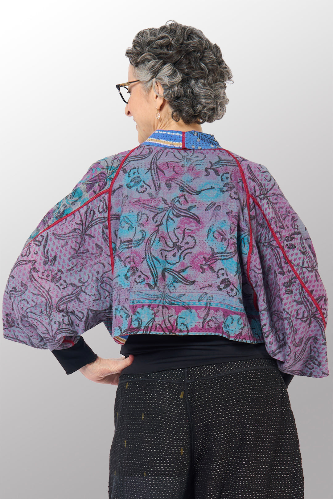 COTTON OVERDYE KANTHA PUFF SLV. SHRUG - ov2062-cblu001a -