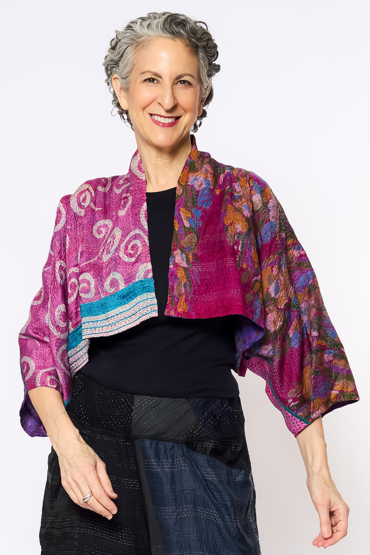 VINTAGE SILK KANTHA PUFF SLV. SHRUG - sv2062-0015a -