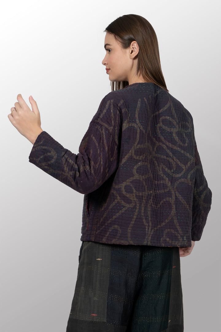QUILTED OVER DYE COTTON KANTHA CREW NECK SHORT JKT - oq5053-cred002a -