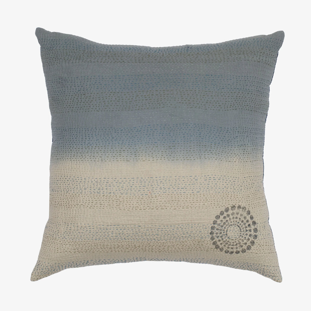 Cotton Ombre Handmade Vintage Kantha Pillow -Indigo