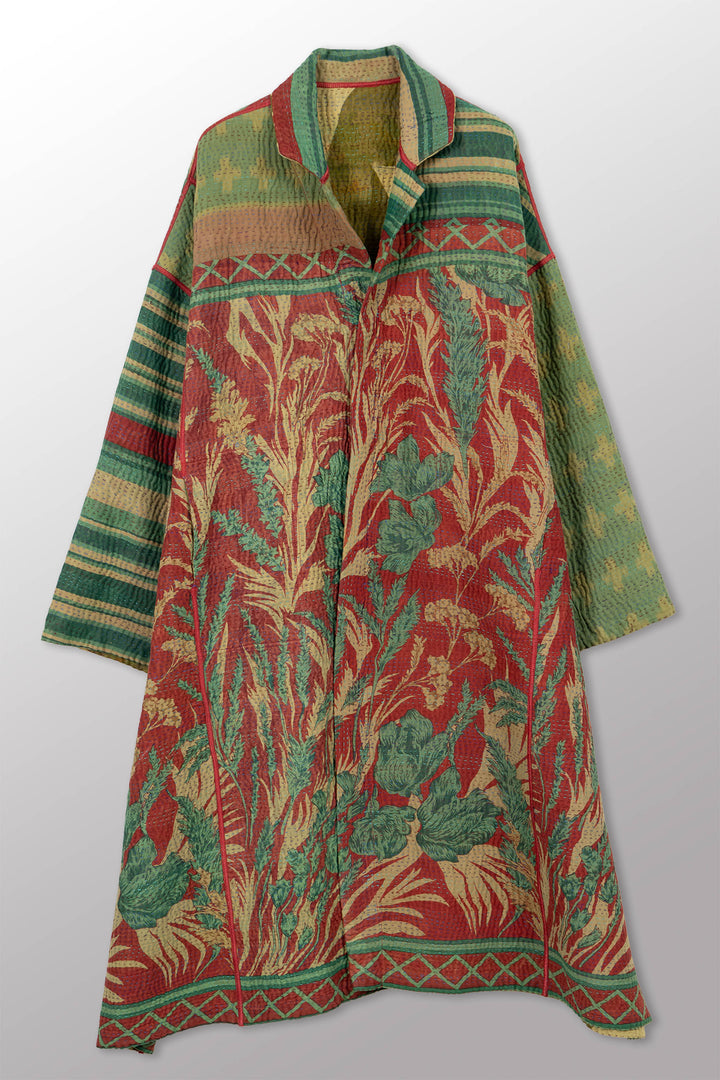 COTTON OVERDYE KANTHA NEW OVERSIZED COAT - ov4342-cgrn001a -