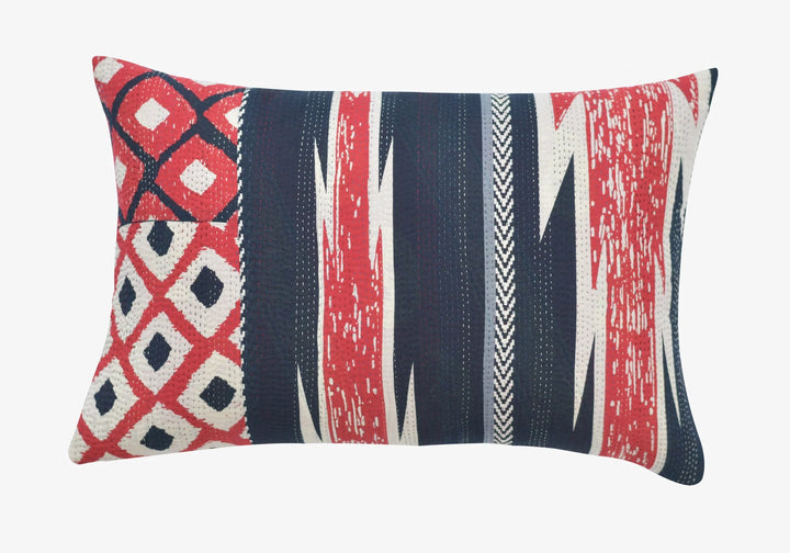 Monotone Ikat Handmade Vintage Kantha Pillow -Red