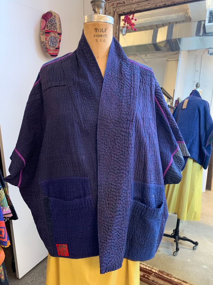 JAIPUR PATCH KANTHA MINI PONCHO - jp4060-nvy -