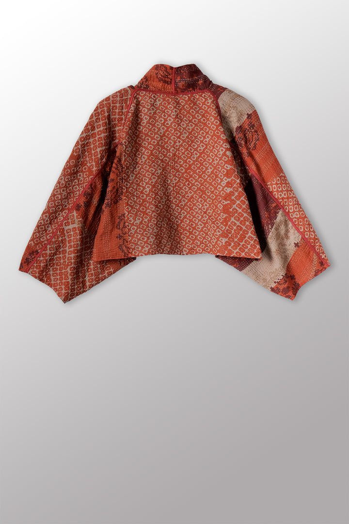 OVERDYED KIMONO COTTON KANTHA PUFF SLV. SHRUG - ov-kc2062-brn -