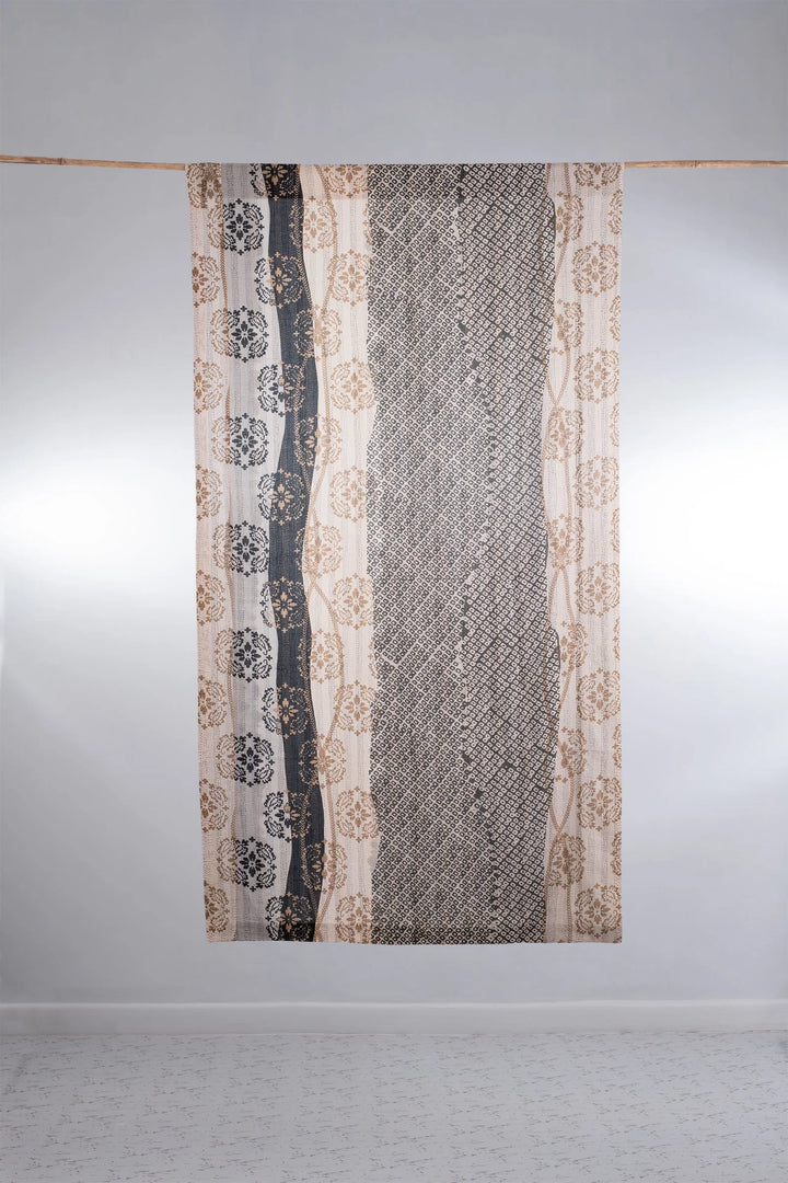 Kimono Cotton Kantha Curtain -Gray -