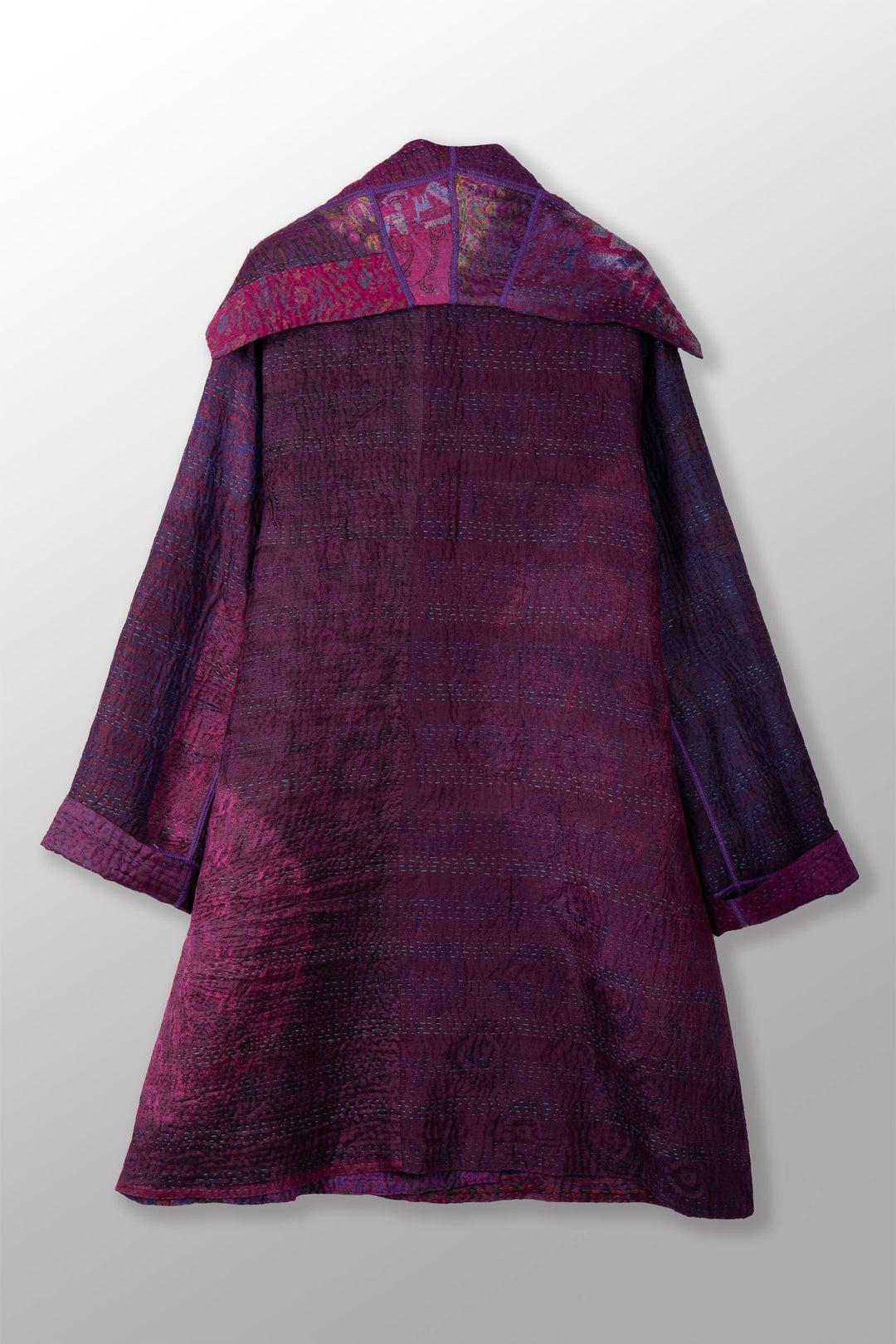 TIE DYE CIRCLE SHIBORI KANTHA POCKET MEDIUM COAT - td4316-prp -
