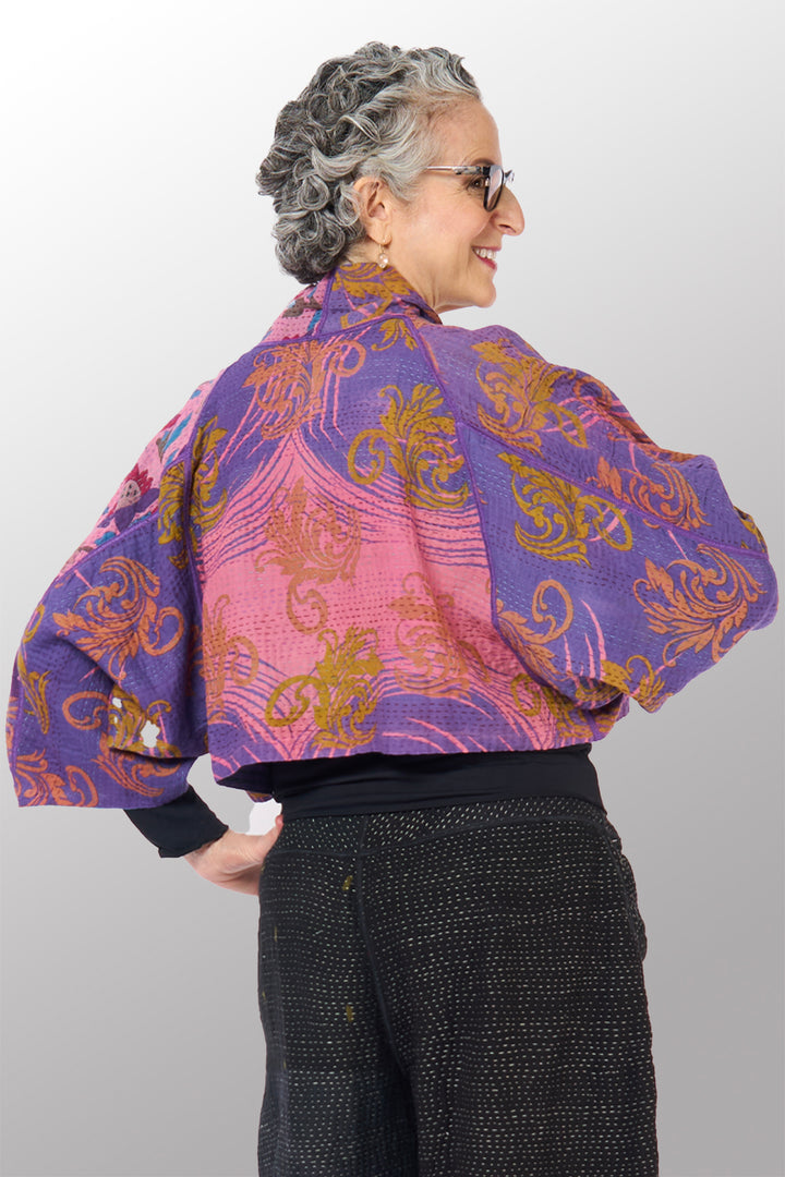 COTTON OVERDYE KANTHA PUFF SLV. SHRUG - ov2062-ctel001a -